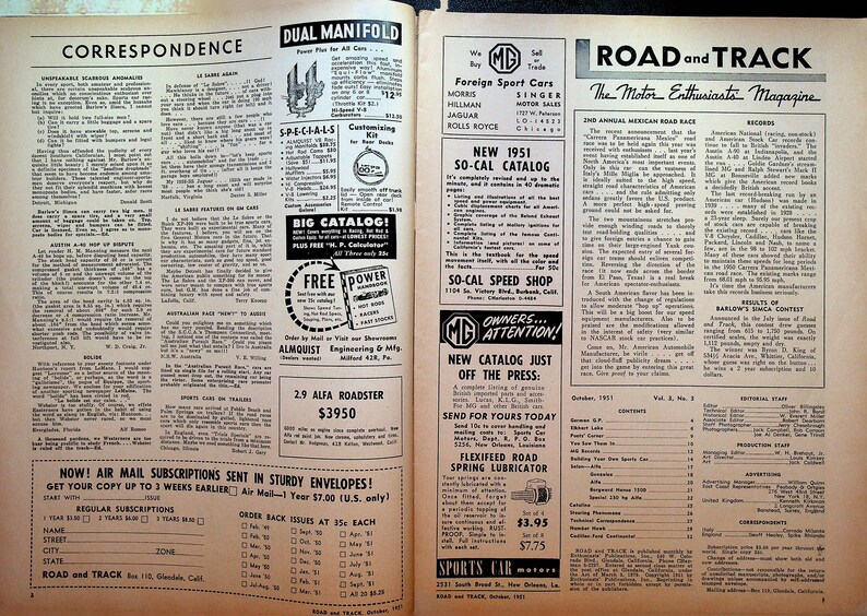 Road and Track Magazine October 1951 Alfa Romeo Elkhart Lake - Etsy