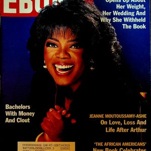 May include: Ebony magazine cover from October 1993 featuring Oprah Winfrey. The cover includes text about her weight, wedding, and a new book celebrating the Black experience. The magazine has a red and blue color scheme.