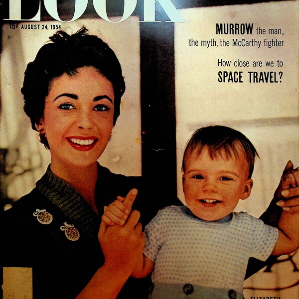 Look Magazine August 24 1954 Elizabeth Taylor Edward R Murrow Ted Kluszewski Lauren Bacall Jeanne Crain June Allyson