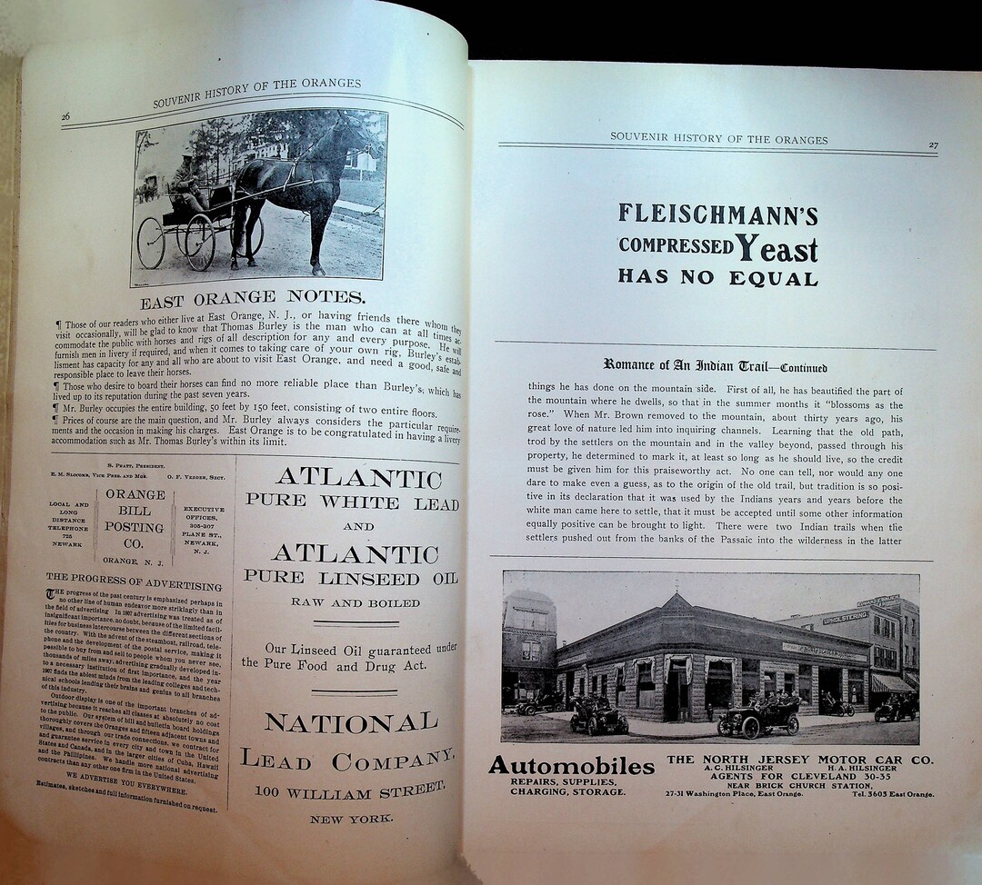 The Oranges New Jersey Souvenir History 1907 Book Ads Cars Etsy