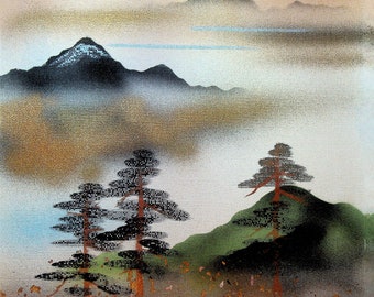 Japanese Wallpaper Sample 1950s Japan Trees and Mountains