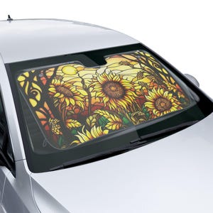 Sunflower Car Sun Shades | Stained Glass Style, Auto Accessories, Heat Protection, Summer Decor, Gift for Car Lovers