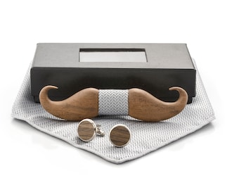 Noeud papillon en bois Moustache Argent de Woodenlove