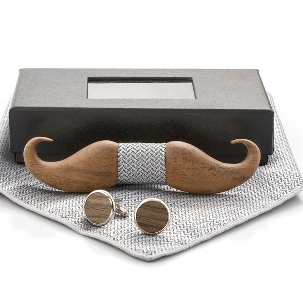 Holzfliege Moustache Silber von Woodenlove