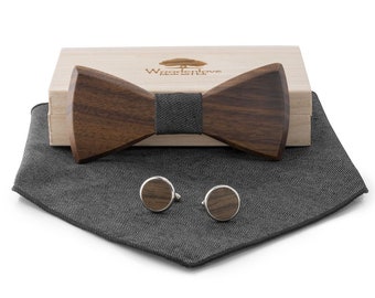 Black wooden bow tie for a wedding