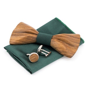 Green wooden bow tie made of zebra wood image 2