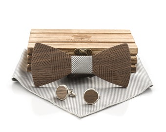 Wooden Bow Tie Groove Silver by Woodenlove