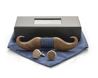 Wooden bow tie Mustache Blue from Woodenlove