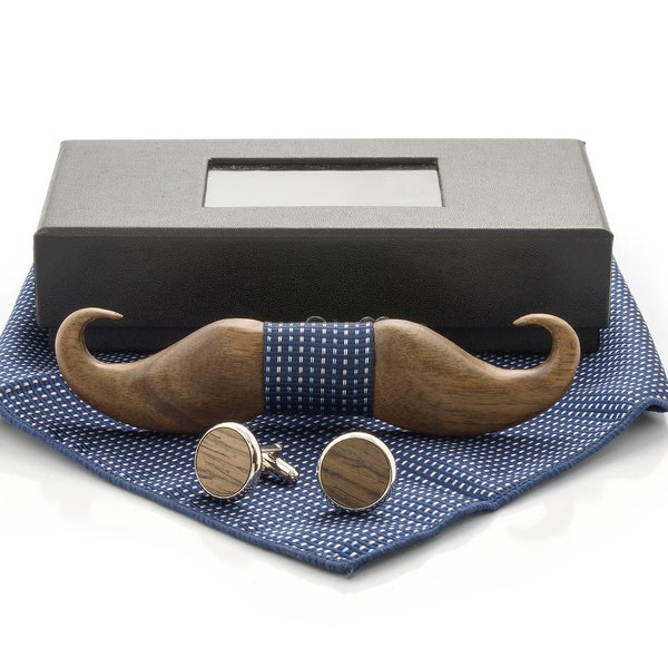 Holzfliege Moustache Blau von Woodenlove