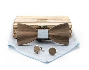 Wooden bow tie Windsor blue from Woodenlove