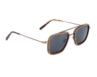 Sunglasses "HolzWrap" walnut with carbon fiber reinforced frame and opening slit for prescription lenses with case and cleaning cloth, polarized
