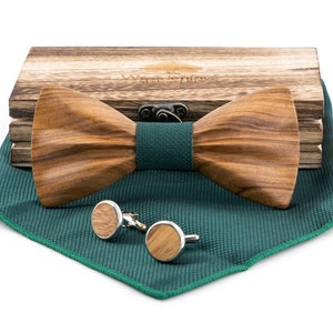 Green wooden bow tie made of zebra wood image 1