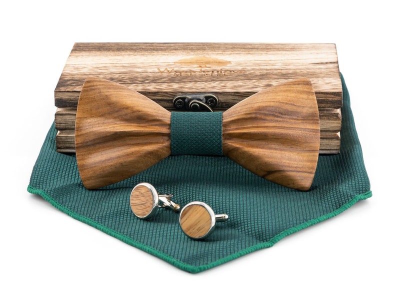 Green wooden bow tie made of zebra wood image 1