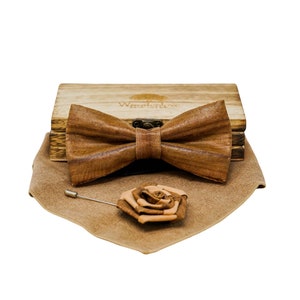 Premium cork bow tie "Vintage" for wedding, groom, linen suit, vintage with pocket square and cork boutonniere from Woodenlove