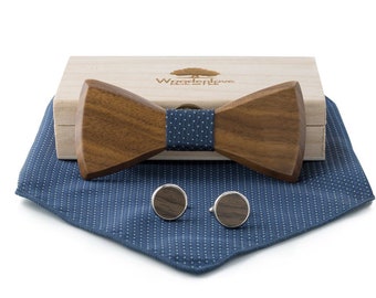 Blue wooden bow tie for the wedding