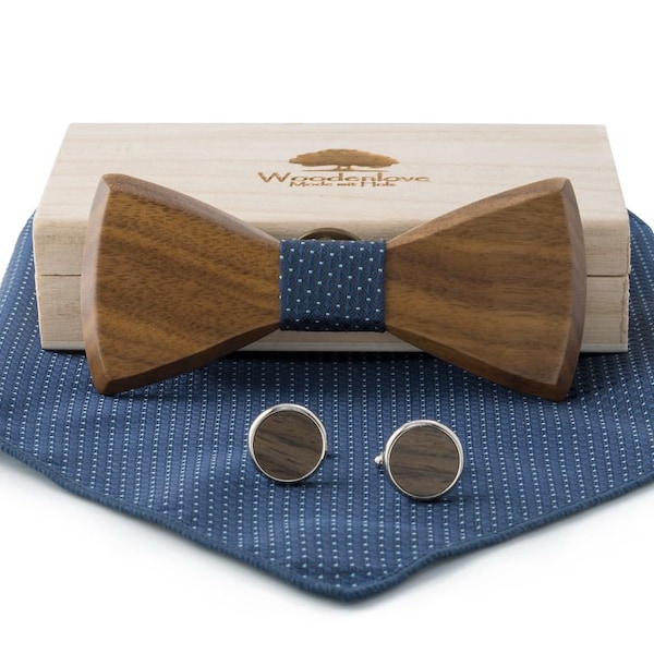 Blue wooden bow tie for the wedding