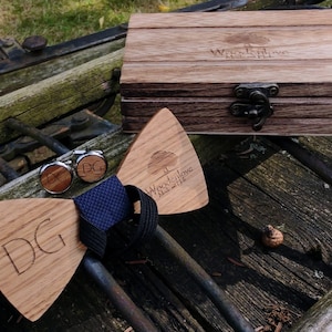 Helle Holzfliege mit weißem Stoff von Woodenlove Bild 6