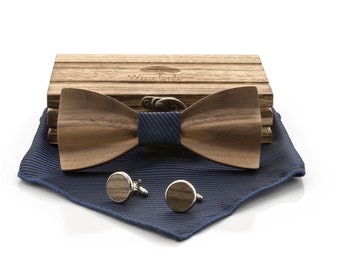 Engravable wooden bow tie from Woodenlove blue-black