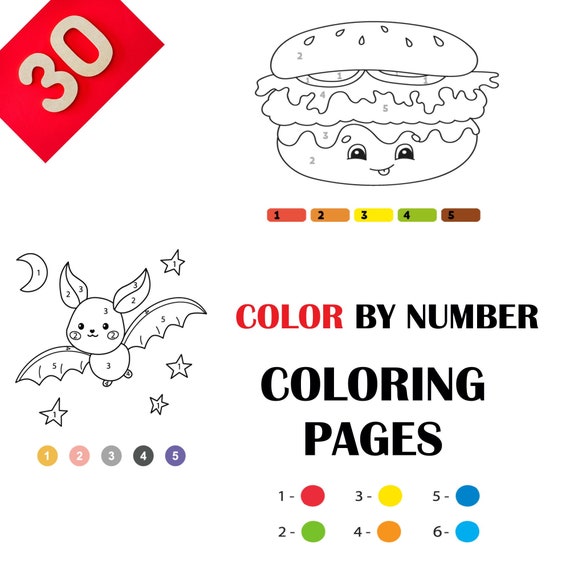30 Color By Number Coloring Pages for Kids Volume 2 | Etsy