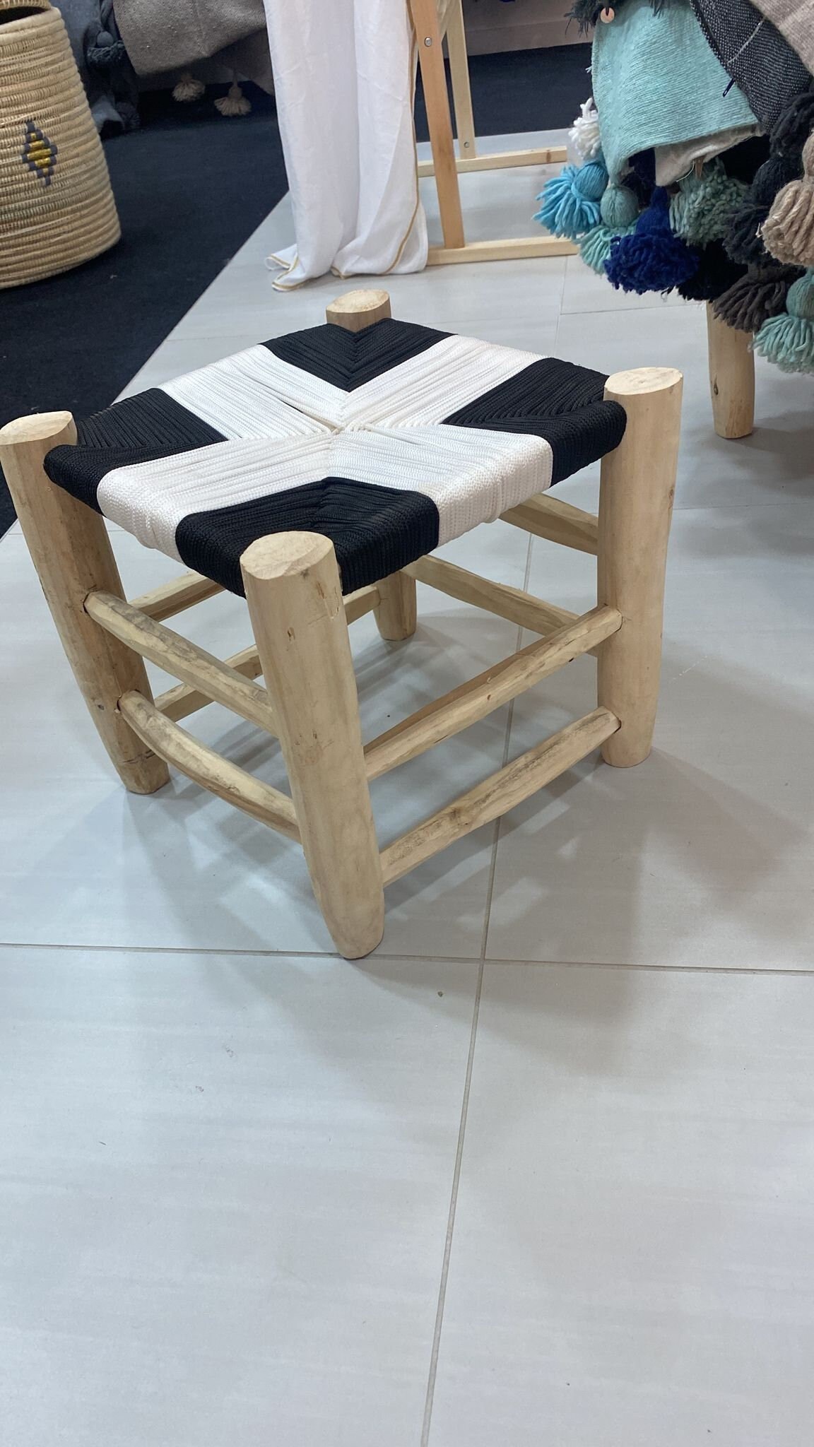 Tabouret en Tissu Noir et Blanc