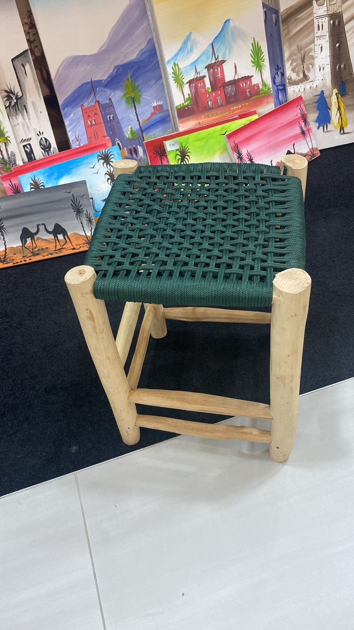 Tabouret en Tissu Vert Bouteille