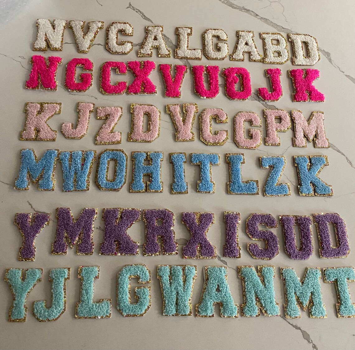 Chenille iron on glitter letter patch retro gold trim Etsy