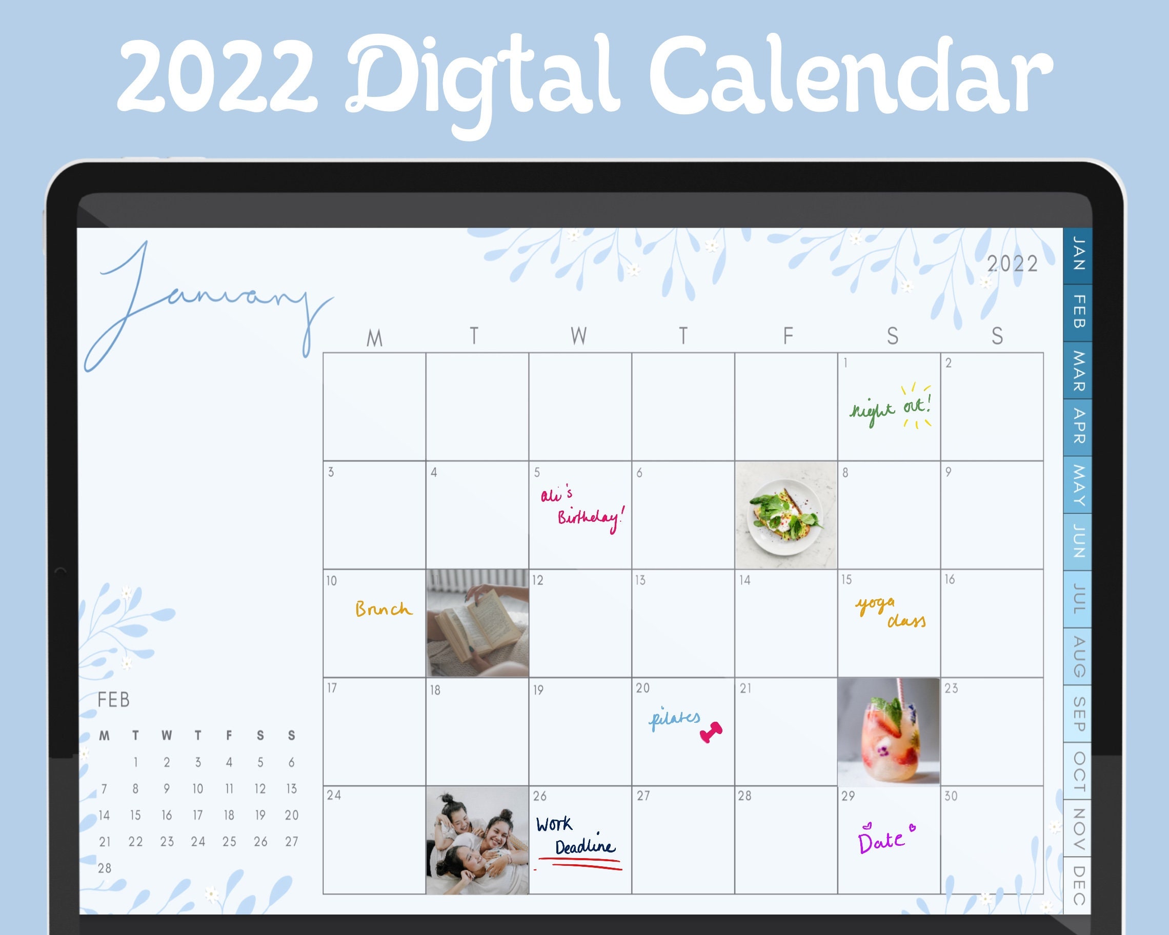 2022 Digital Calendar Blue Themed Goodnotes Calendar Etsy