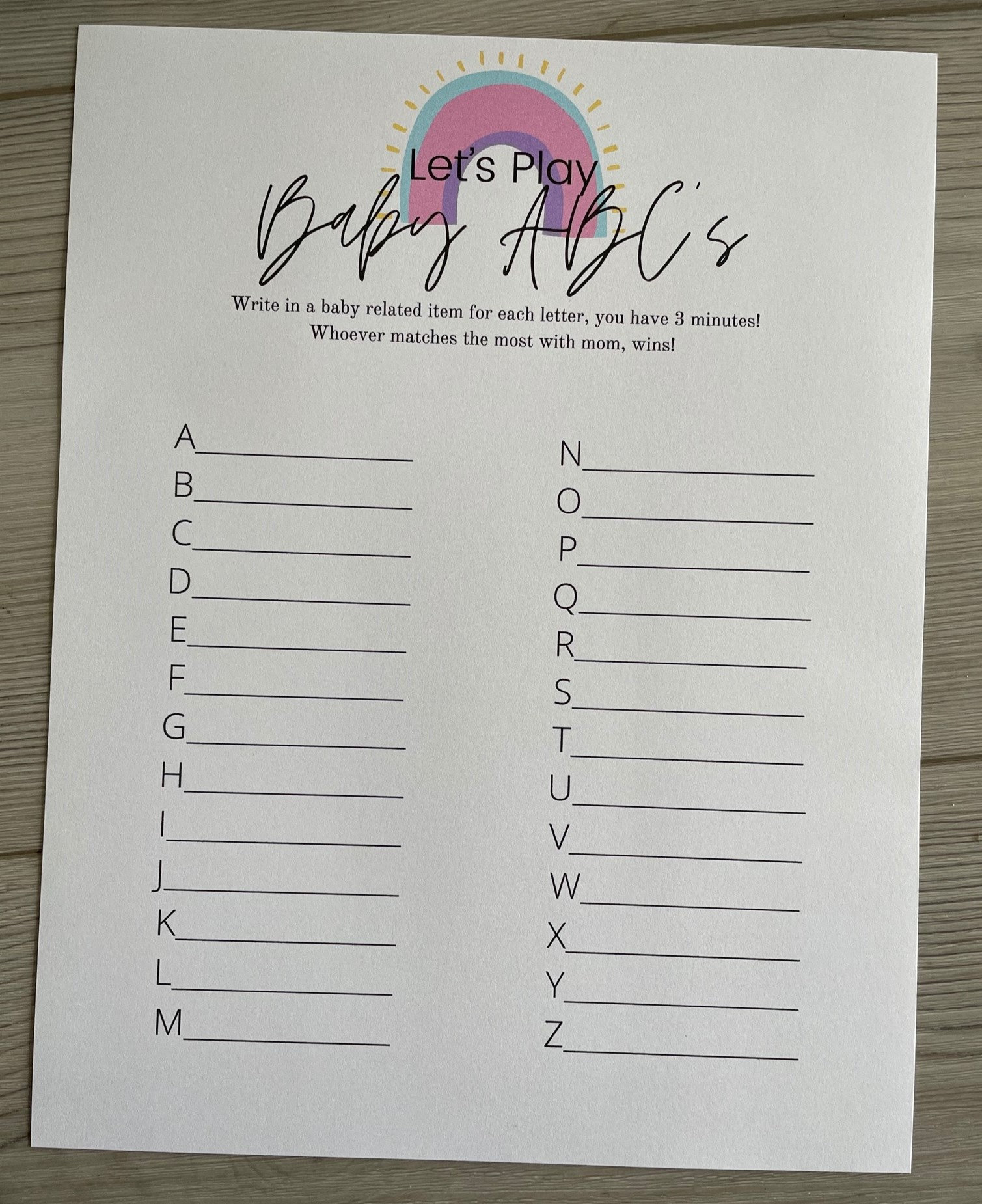 Baby Shower Games ABC Game Printable Etsy