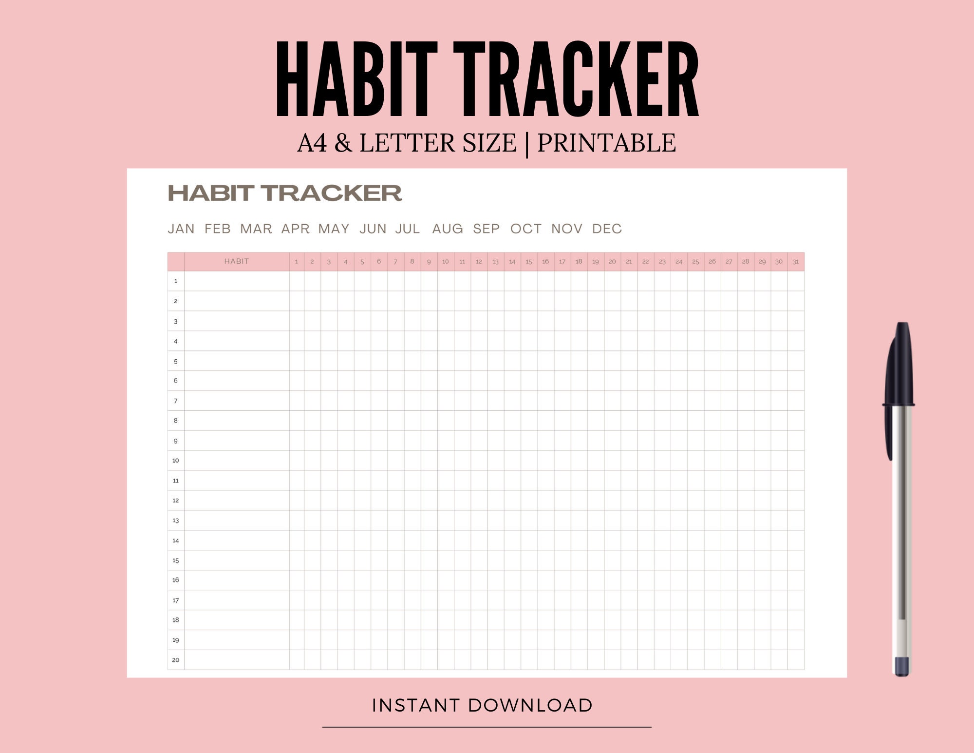 Monthly Habit Tracker Printable Template Daily Habit List Etsy
