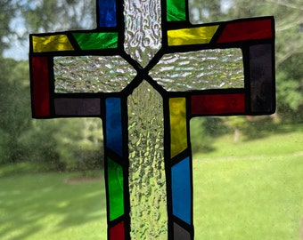 Stained Glass Colorful Small Clear Cross