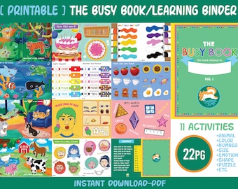 Printable Busy book, Montessori learning book for kids, Toddler busy book, Homeschool binder, Preschool activity book, First learning binder