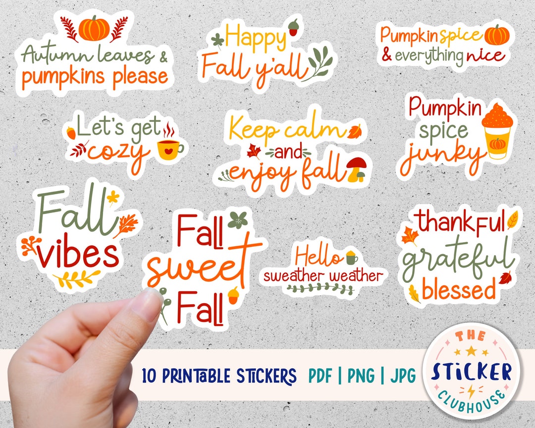 Fall Sticker Pdf Fall Stickers | Printable Autumn Stickers | Planner Stickers ...