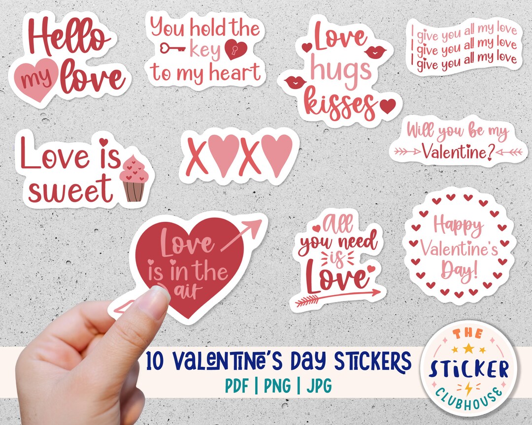 Printable Valentine's Day Stickers Valentines Stickers Print and Cut ...