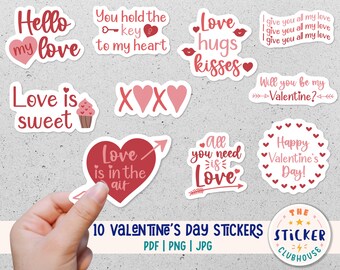 Printable Valentine's Day stickers | Valentines stickers print and cut | Valentines day sticker bundle | Love stickers | Happy Valentine