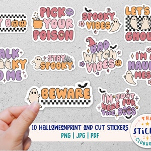 Retro Halloween stickers | Printable Halloween stickers | Retro Halloween party stickers | Printable Stickers Halloween | Halloween cricut