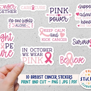 Breast cancer awareness stickers | Pink Ribbon stickers | Printable Breast cancer stickers | Pink October | Cancer Awareness print and cut