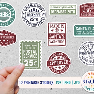 Christmas stamp stickers | Christmas stamp stickers bundle | Christmas printable stickers | Santa stamps stickers | christmas gift stickers