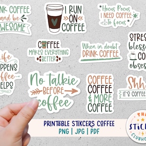 Printable Coffee Stickers  | Coffee sticker bundle | Coffee Sticker Pack printable  | Planner stickers | Laptop sticker | Vinyl stickers