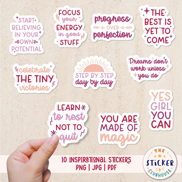 Inspirational sticker bundle Positivity stickers | Motivation stickers |  Printable Mental Health Stickers  | Affirmative Quotes Print