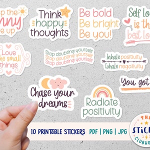 Inspirational sticker bundle | Motivation stickers | Positivity stickers | Printable Mental Health Stickers  | Printable Sticker bundle