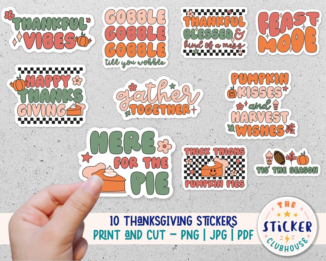 Printable Thanksgiving Stickers Retro Thanksgiving Stickers Print and ...