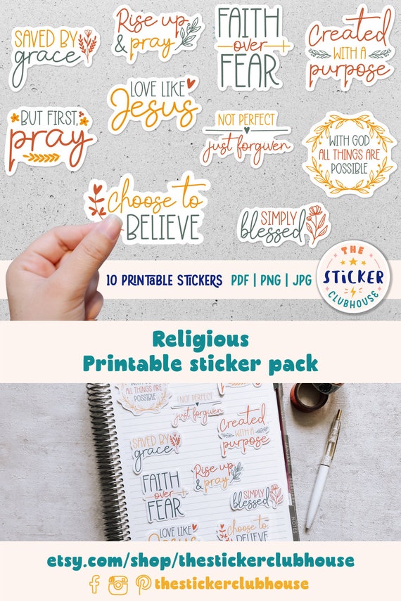 Religious Stickers Religious Sticker Bundle Bible Stickers Printable Stickers  Religious Christian Stickers Print and Cut 