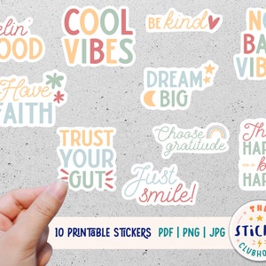 Printable stickers positive | Print and cut stickers Planner stickers | Printable Sticker Bundle | Cool vibes sticker | Positivity stickers