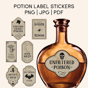 Printable Halloween Potion Label stickers, Vintage Apothecary Labels, Potion Bottle Stickers, Witch Party Decoration