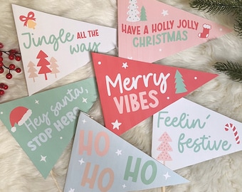 Printable Christmas Pennants Flag Bundle, Holiday Flags Printable, Santa Pennats, DIY Christmas Decoration