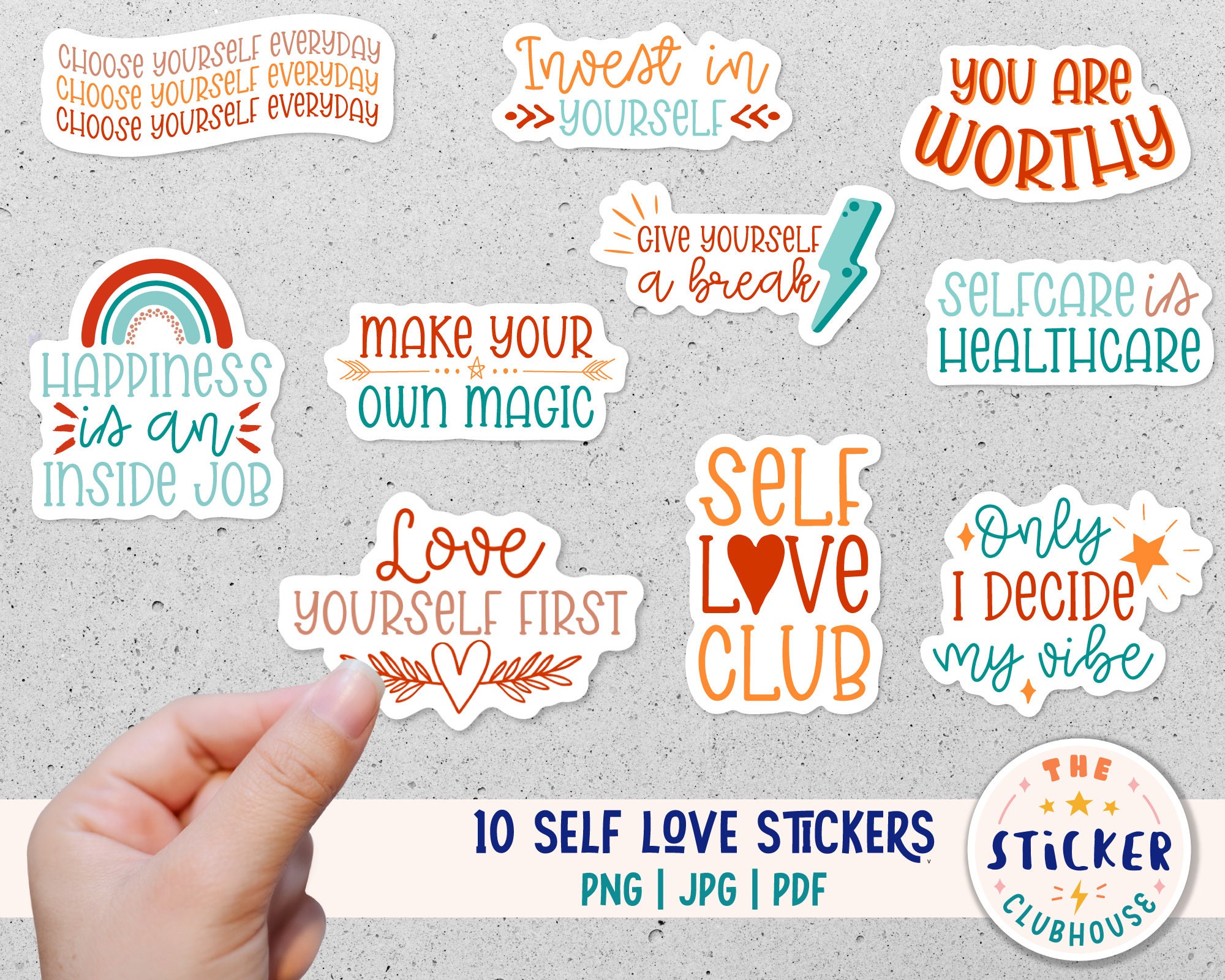 Mental Health Stickers Motivational Inspirational Positivity Wellness Set  of 11