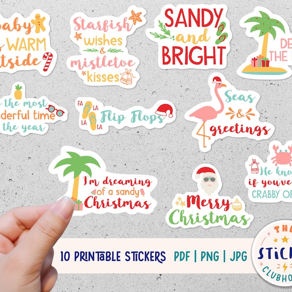 Summer Christmas Stickers | Tropical Christmas sticker bundle | Christmas at the beach stickers | Printable sticker bundle | Warm Christmas