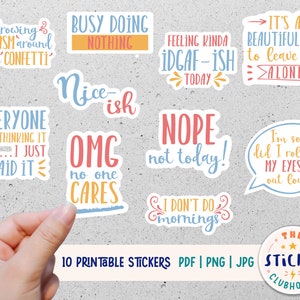 Sarcastic Stickers | Printable Stickers | Print and Cut Stickers | Sarcastic Sticker Bundle ...