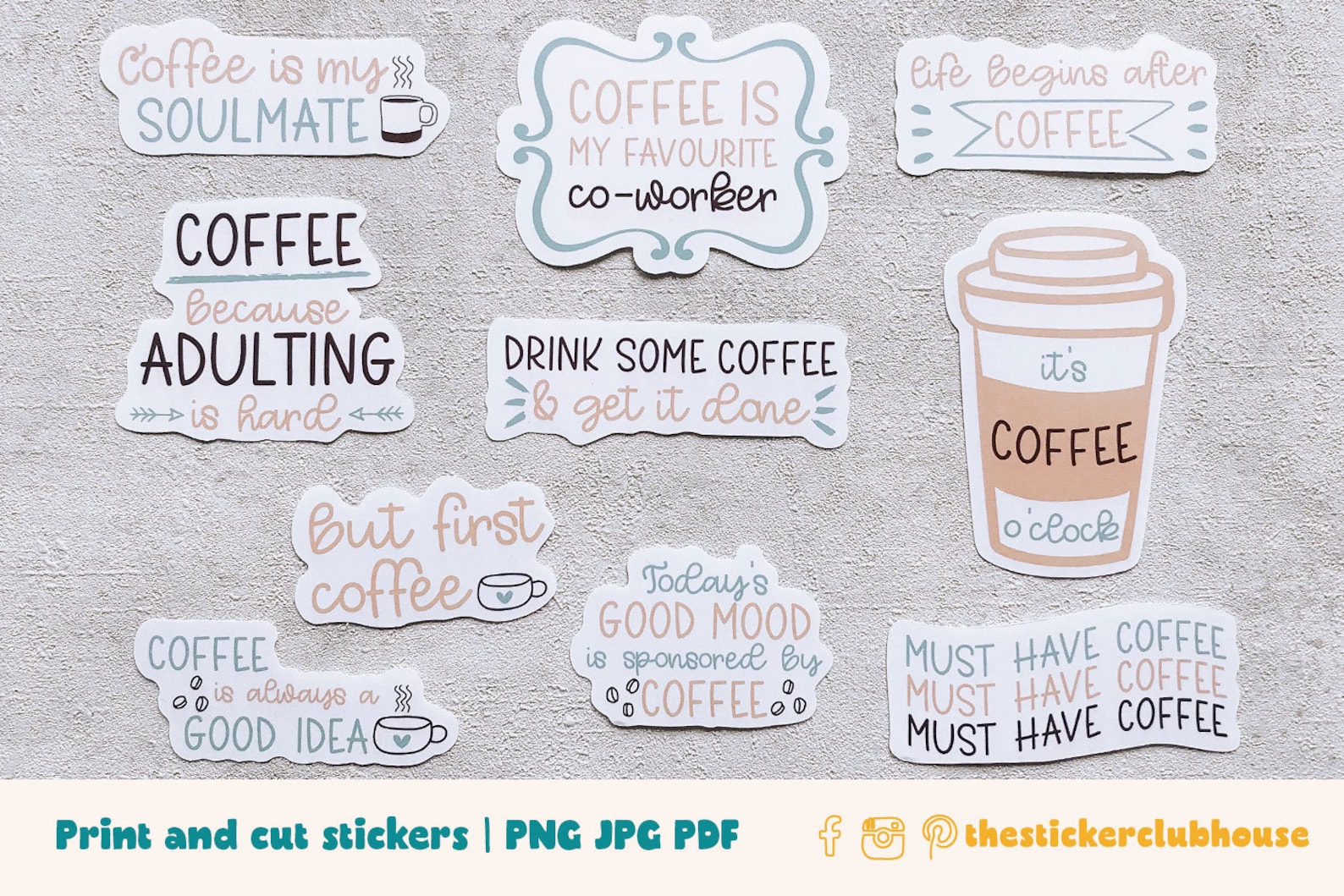 Coffee Stickers Printable Stickers Coffee Sticker Bundle Etsy