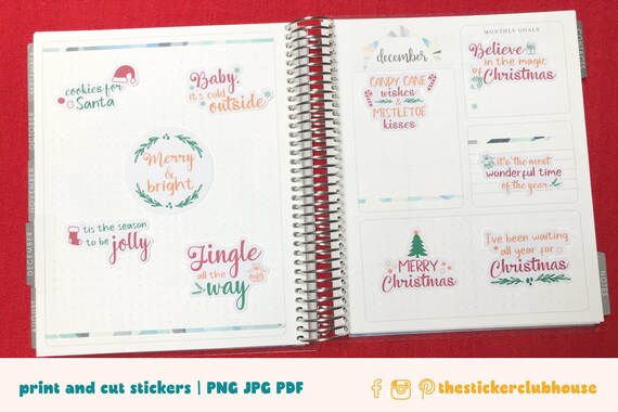Printable CHRISTMAS Planner Stickers, Christmas Scrapbook Stickers